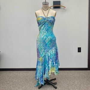 Vintage 90s/y2k Hong Ni halter beaded mermaid gown